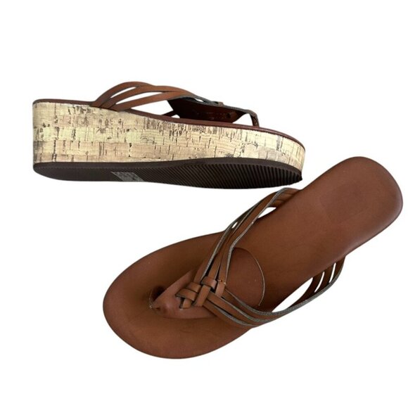 Cork Wedge Brown Flip Flop Sandals, NEW, 7-8 - Picture 1 of 8
